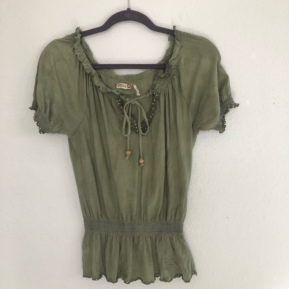 Guess Olive Green Peplum Cotton top Size XS